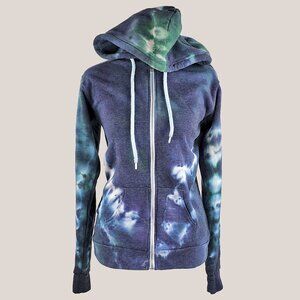Deep Ocean Tie Dye Jacket | Navy Blue Green Hooded Sweatshirt Zip Up Coat